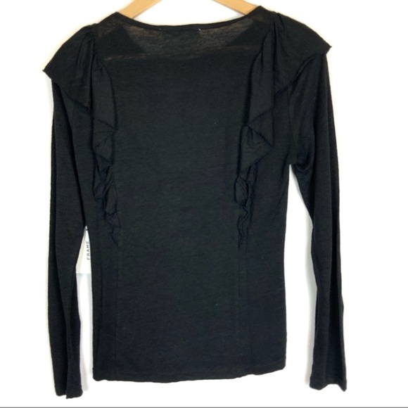 NWT FRAME Ruffled Linen Tee Noir - Picture 6 of 11